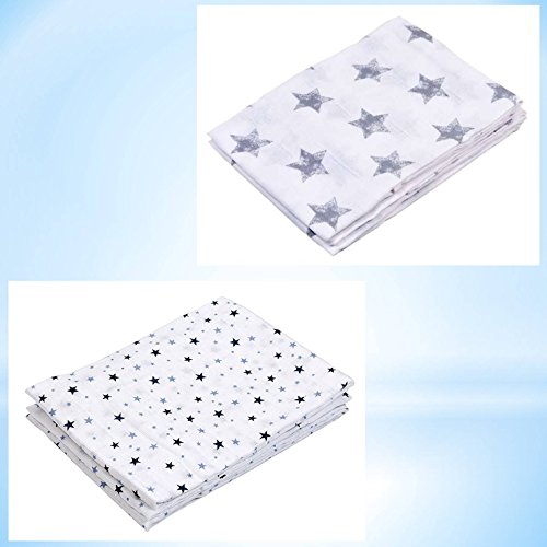 Haton Mulltücher Set 6 Stück Spucktücher Mullwindeln mit Sternen oder Herzen (Allstars grau-navy)