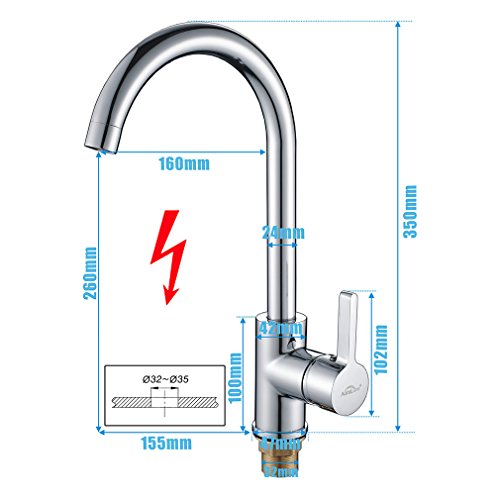 AuraLum 360° Drehbar Niederdruck Wasserhahn Niederdruck Mischbatterie Küchenarmatur - 6