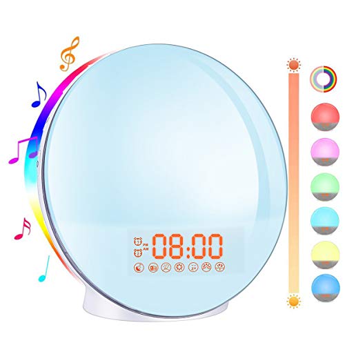 Lampe Radio Réveil Lumière Douceur LED Simulateur d'aube Bawoo Horloge Lampe de Chevet Avec 2 Alarmes 8 Sons 20 Luminosités Pour Bébé Chambre