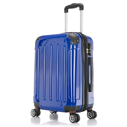 Preisvergleich Produktbild WOLTU RK4212knb-M , Reise Koffer Trolley Hartschale 4 Zwillingsrollen mit erweiterbaren Volumen Reisekoffer Hartschalenkoffer Kabinen M / L / XL / Set leicht & günstig Knallblau (M 56 cm & 42 Liter)