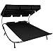 Produktbild TecTake Sonnenliege Gartenliege Doppelliege mit Sonnendach + 2 Kissen schwarz für 2 Personen