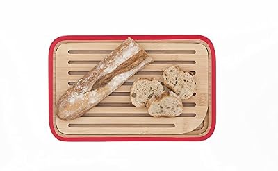 Pebbly NBA038 Petite Planche à Pain de Table Bambou Rouge 28 x 18 cm