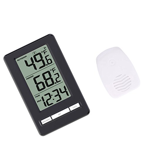 MagiDeal Drahtloses Thermometer Uhr, mit Innen Außen- Temperaturfühler für den Schreibtisch / an die Wand / das Haus / das Büro