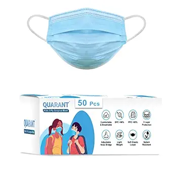QUARANT Kids 3 Ply Disposable Surgical Meltblown Face Mask for Boys & Girls Aged 5 to 12 Years, ISI, BIS & CE Certified (Blue, Without Valve, Pack of 50) for Children