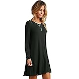 Tongshi Mujeres sueltas Casual manga larga O cuello de volantes Mini vestido (M, Negro)