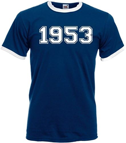 DCG PRINTWEAR Varsity 1953 College Unisex Ringer T-Shirt Birthday Gift Present Funny Novelty Top