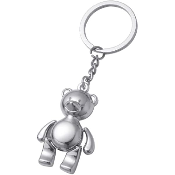 Portachiavi 3D Con Orso In Metallo – Braccia E Gambe Mobili – Accessorio Donna In Acciaio Inox – Argento – 4,5 X 3 Cm
