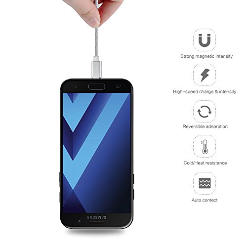Magnetisches USB Type C kabel,-Lebenslange Garantieserie -EVIISO 1m Magnet PowerLine 2.4A Fast Charging USB C Kabel auf USB 3.0 A Ladekabel Datenkabel mit Nylongeflecht für Samsung Galaxy S8 S8 Plus,Huawei P9, P10,Nexus 5X/6P,OnePlus 3/3T und andere Type-C unterstützte Geräte (2 Pack Silber) - 2
