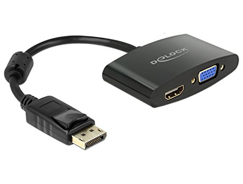 Delock 65596 Adapter Displayport 1.1 Stecker zu HDMI / VGA Buchse schwarz