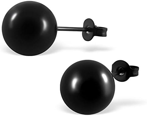 Small Pair of Black Round Ball Stud Earrings. Made from Hypoallergenic Surgical Steel (Various Sizes) (10 MM)