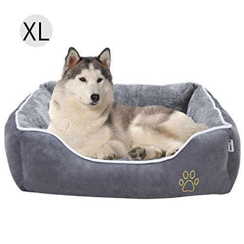 MC Star Cama Perros Casa Mascotas Sofá para Perro Gatos con Extraíble Cojín, Anti-Slip, Fácil de Limpiar, Suave Cálido Almohada Felpa, Gris 110 x 75 cm