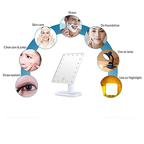 Makeup Spiegel mit 20 LEDs, MIRI Kosmetikspiegel Dimmbar, Batteriebetrieben Schminkspiegel, Touch Schalter Tischspiegel Standspiegel mit Licht – Weiß - 2