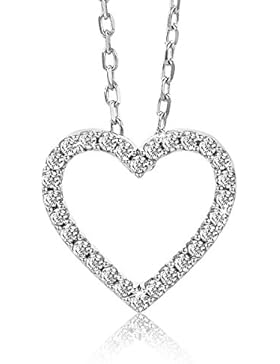 Orovi Damen Halskette mit Diamant Weißgold 9 Karat (375) Diamant 0.10crt, mit Herz Anhänger Goldkette