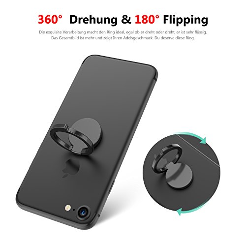 OSSKY Handy Ring Halter Handy Finger Halterung 360Â°freidrehbar Ringhalter, Smartphone Halter + StÃ¤nder mit Einhandbedienung geeignet fÃ¼r alle Handy Typ,passen Magnet Auto Griff (Schwarz)