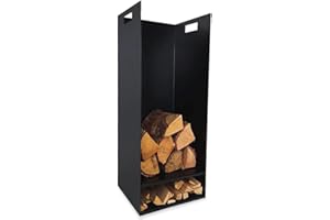 Volcann Indoor Log Storage with Double Shelf - Fireplace Wood Holder Metal Handy Rack, Storage for Woodstove, Fireside Accessories - Black (820x320x120mm)
