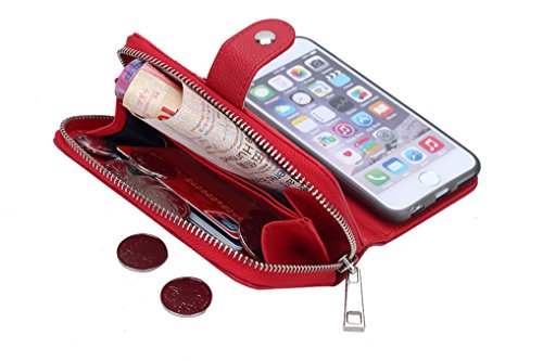 LOOKAY 2 in 1 Kunstleder Schutzhülle für iphone 6S iphone 6 Multifunktions-Tasche Wallet Kartenfächer Rückschale iphone 6s/6 Hülle Etui Case Cover in Rot - 6