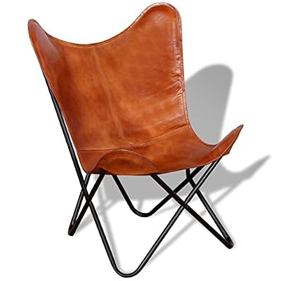 VidaXL 243728 Fauteuil en Cuir véritable avec Papillons et Papillons Style rétro Marron Taille Unique