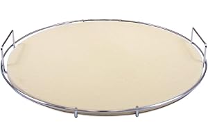ProQ Pizza Stone for BBQ & Oven (38 cm) with Stainless Steel Carry Rack – Ceramic Pizza Baking Stone