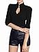 Move&Moving(TM) Women Mandarin Collar Long Sleeves Cut Out Detail Casual Tops Black S
