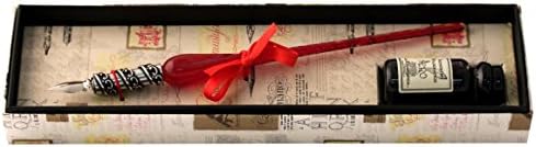 Coles Calligraphy Venetian Pewter Glass Pen and Ink Set - Red