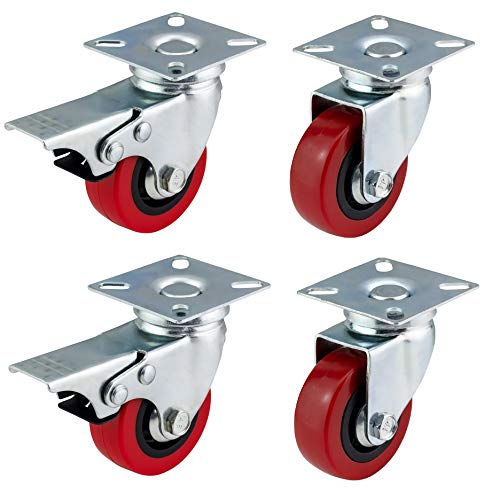 50 mm de polyuréthane Roulettes pivotantes avec freins (Rouge) ? Heavy Duty PU ? Meubles, Appliance et roues d'équipement en Bulldog Roulettes ? Max 150 kg par lot