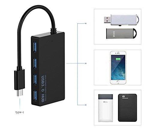 Tumao Typ C zu USB 3.0 Hub, Ultra Thin Design-Superspeed-USB-C zu USB 3.0 Data Hub-Adapter-Konverter mit 4 USB 3.0 Ports für Mac Chromebook Pixel und mehr - 4