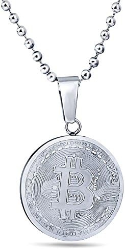TIZIKJ Men's Boys Retro Fashion Pendant Necklace Bit Virtual Currency Titanium Steel Pendant for Daily Use or Birthday Anniversary Gift , steel color