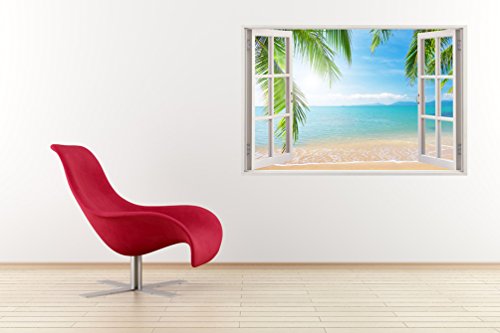 3D-Wandbild Geöffnetes Fenster – großformatig aus hochwertigem Vinyl – wiederverwendbar – 85 x 115 cm – Wandaufkleber – Wandgemälde für Wand – Hochwertige Aufkleber – Wandtattoo Fenster - 3