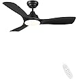 CJOY DC Ceiling Fans with Lights, 42'' Ceiling Fan Lights with Remote Control LED Dimmable, Black Ceiling Fans with Lamps Quiet Reversible DC Motor 3 Blade 6 Speeds for Bedroom Living Room