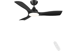 CJOY DC Ceiling Fans with Lights, 42'' Ceiling Fan Lights with Remote Control LED Dimmable, Black Ceiling Fans with Lamps Quiet Reversible DC Motor 3 Blade 6 Speeds for Bedroom Living Room