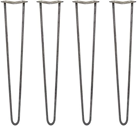 4 x Hairpin Legs/Hair Pin Legs Set SkiSki Legs Furniture Desk Bench Chair Table 28" 2 Prong 12mm Raw Steel & Protector Feet