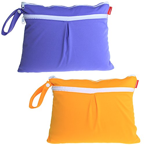 Damero 2pcs/pack Cute Travel Baby Wet and Dry Cloth Diaper Organiser Bag, Purple+Yellow
