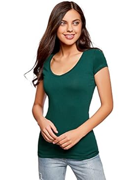 oodji Collection Damen Tagless T-Shirt Basic mit V-Ausschnitt