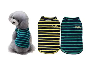 YAODHAOD 2-Pack Cotton Striped Dog Shirt Pet Clothes Puppy T-Shirts Cat Tank Vest Tee Breathable Stretchy for Small Extra Small Medium Dog or Cat (M)