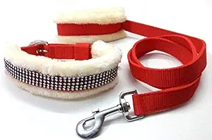 Cavalry's Adjustable Red & White Fur Collar & Leash for M & Large Size