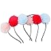 Produktbild Frcolor Fuzzy Pom Pom Ball Haarband Katze Ohr Stirnband für Kinder Mädchen 3pcs (Sky Blue + Pink + Red)