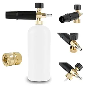 YORAA FLB-QB Heavy Duty Commercial Pressure Washer Foam Lance Black & White Bottle with Solid Brass Adjustable Nozzle and 1/4 inch Brass Connector Adaptor Combo