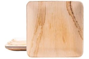 BOX And Tree| 100pièces Assiette Jetable en Feuille de Palmier 24x24cml l Vaisselle Jetable Écologique et Biodégradable l Assiettes Bois Palmier, Bambou pour Mariage, Anniversaire