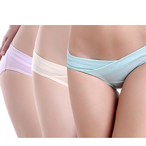 Pregnant Women's Low-rise Underpants Cotton Cozy Seamless Maternity Briefs Knickers 3Pairs Pack Mix Color M