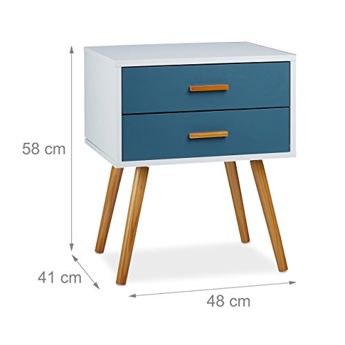Relaxdays Beistellschrank Skandinavisches Design, 2 Schubladen, Retro HBT: 58 x 41 x 48 cm, matt lackiert, türkis weiß - 2