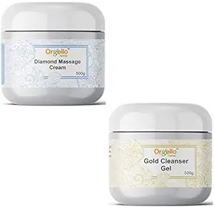 Orgello Herbal Radiant Gold Kesar Cleanser Gel (1 x 500 gm.) + Diamond Moisturizer Facial Massage Cream for Face (1 x 500 gm.) - men women girls boys - Salon Parlour Pack Products