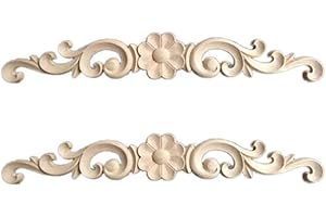 HEALLILY Helilly - Set di 2 applique in legno intagliato per mobili angolari onlay adesivi cornice decorativa fiore applique per armadio porta armadio