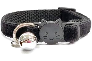 ZACAL Velvet Cat Collars with Bell | Quick Safety Release Breakaway Buckle | Handmade in the UK | Available in Cat & Kitten Size | Black Velvet