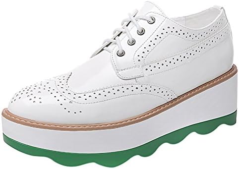 Worply Fashion Chic Lace Up Brogue Shoes Anti Skid Wave Sole Spell Color Platform Heels(4 UK, White)
