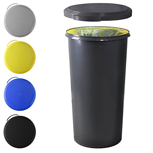 KUEFA 60L Müllsackständer mit flachem Deckel – Gelber Sack Mülleimer (Grau) - 2