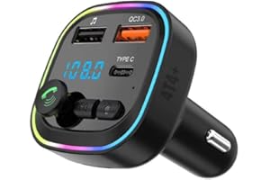 4T4+ Bluetooth 5.3 FM Transmitter For Car, Bluetooth Car Adapter Transmitter PD 20W QC3.0 Car With Dual USB Charging, Support Handsfree Call,FM Radio Music MP3 Player Stereo Car Kit, Universal Car Charger