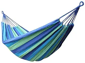 SHOPECOM Camping Canvas Fabric Portable Garden Hammocks Striped Ultralight Outdoor Beach Swing Bed with Strong Rope