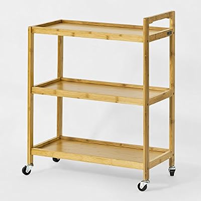 SoBuy Promotion -20% ! SoBuy® FKW34-B-N Chariot de service 3 tablettes, Desserte de cuisine sur roulettes en Bambou
