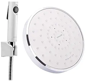 KOHLER Cuff Health Faucet, Premium Hygiene Spray with Metal Hose and Holder (White) & Rain Duet 5 inches Overhead Shower, with Katalyst Air-induction Spray Technology and Easy-to- Combo