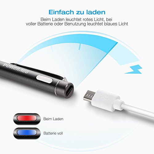 Poweradd elektronischer aktiver Stylus Stift, prÃ¤ziser aufladbarer Eingabestift kapazitiv mit dÃ¼nner Spitze, tolles GefÃ¼hl beim Spielen, Zeichnen und Schreiben auf Touchscreen Apple iPhone, iPad, iPad Mini, iPad Air 2, Handys, Smartphones Tablets, Grau
